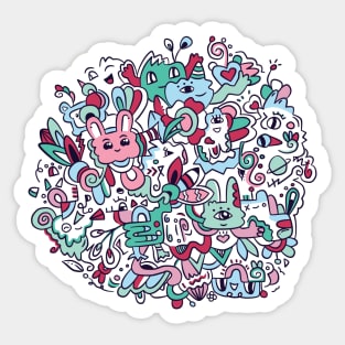 Happy doodle bunch Sticker